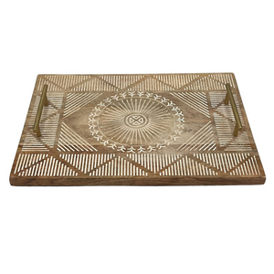 HD Designs Folk Fusion Decorative Serving Tray with Metal Handles